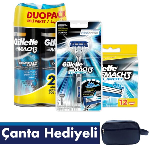 Gillette Mach3 Turbo Tıraş Paketi (Çanta Hediyeli)